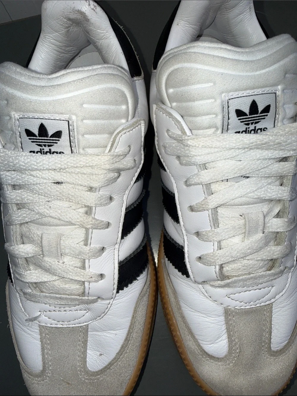 adidas White & Black Leather Sneakers with Gum Outsole